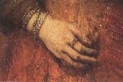 REMBRANDT Harmenszoon van Rijn Datail of The femish Bride (mk33) oil on canvas